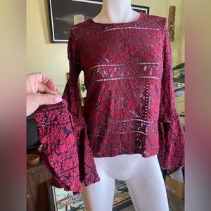 Ladies boho lace hippie bell flare sleeve knit blouse festival freebird desert